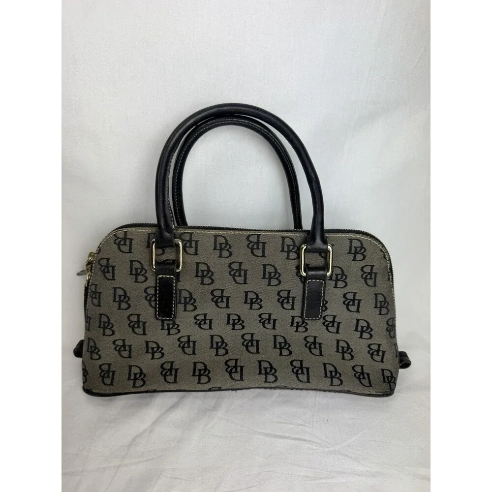 Vintage Dooney & Bourke Mini Bag Black & Gray Monogram DB Black Leather - Picture 2 of 16